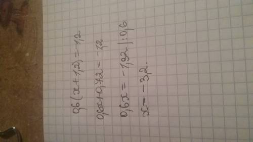 0,6 скобках икс плюс 1,2 скобка закрывается равно минус 1,2 уравнение