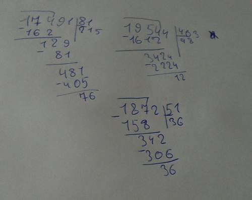17491: 81,19544: 403,1872: 51. с остатком.в столбик