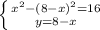 \left \{ {{x^{2} -} \at (8-x)^{2}=16} \atop {y=8-x}} \right.