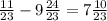 \frac{11}{23} - 9 \frac{24}{23} = 7 \frac{10}{23}