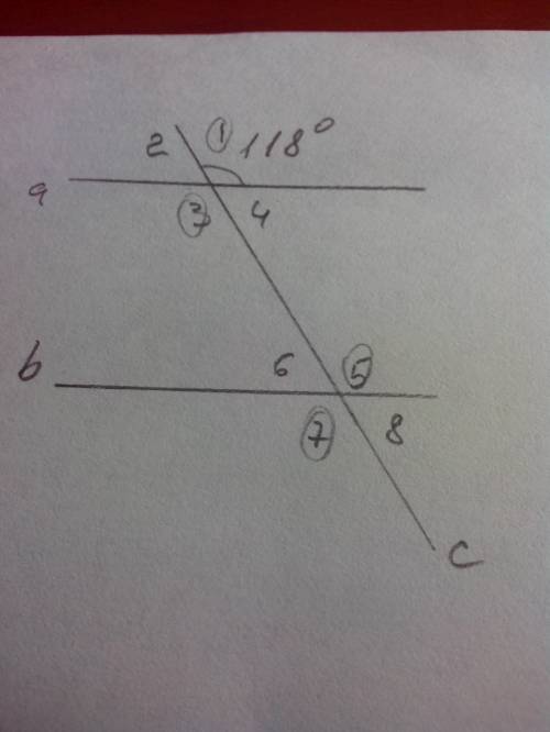 Один из углов, образованный при пересечении двух параллельных прямых секущей, равен 118°. найдите гр