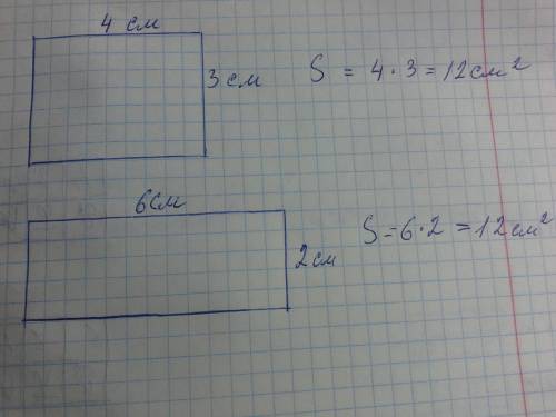 Начертите несколько прямоугольников ,площадь каждого из которых равна 12см2в квадрате