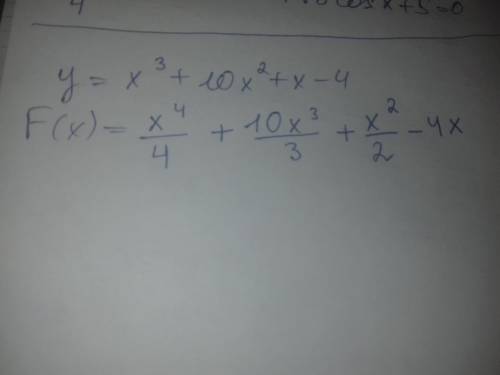 Найдите первообразную y=x^3+10x^2+x-4