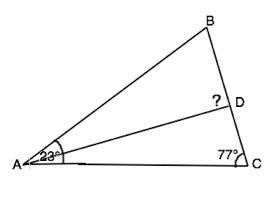 Втреугольнике abc угол c равен 77 ad биссектриса угла a угол bac равен 23.найдите градусную меру угл