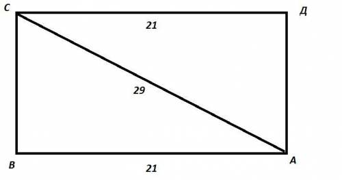 Впрямоугольнике одна из сторон равна 21 диагональ равна 29 найдите вторую сторону прямоугольника