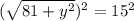 (\sqrt{81+y^2})^2=15^2