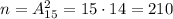 n=A_{15}^2=15\cdot 14=210