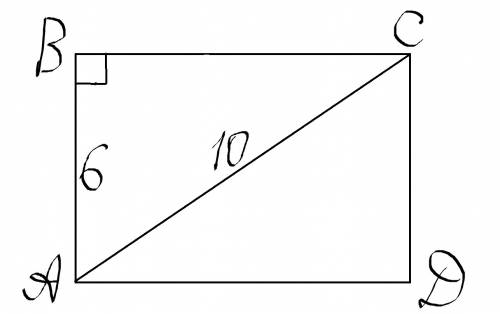 Определите площадь прямоугольника abcd у которого диогональ ac=10 а сторона ab=6
