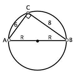 Прямоугольный треугольник с катетами 6 и 8см вписан в окружность найти её радиус. распишите по подро