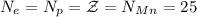 N_e=N_p=\mathcal Z=N_M_n=25