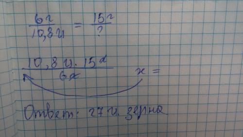 На 6га пашни было посеяно 10,8 ц зерна. сколько зерна потребуется чтобы засеять 15га пашни?