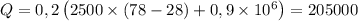 Q = 0,2\left(2500\times (78-28) + 0,9\times 10^6\right) = 205000