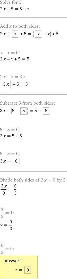 1)2x+1=3-x; 2)x-4=2-3x; 3)2x+5=5-x; 4)x/3+x+2/5=x-4/2;