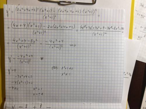 Исследуйте функцию y=2x^2+4x+2/x^2+1 на монотонность и экстремумы