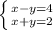 \left \{ {{x-y=4} \atop {x+y=2}} \right.