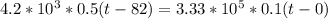 4.2*10^{3}*0.5(t-82) = 3.33 * 10^{5}*0.1(t-0)