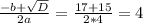 \frac{-b+ \sqrt{D} }{2a} = \frac{17+15}{2*4} = 4