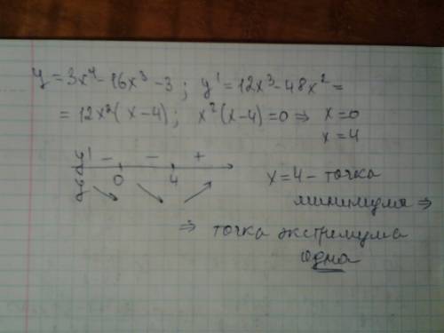 Y=3x^4-16x^3-3 найдите количество точек экстремума