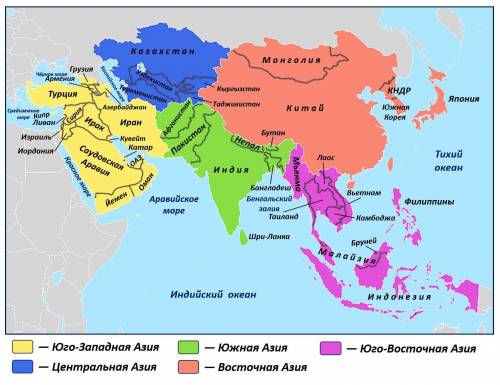 1) назовите страны входящие в регионы юго-западной и восточной азии? 2 ) какая из них самая большая