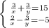 \left \{ {{ \frac{3}{x} + \frac{3}{y}=15 } \atop {\frac{2}{x} - \frac{3}{y}=-5}} \right.