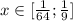 x\in [\frac{1}{64};\frac{1}{9}]