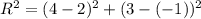 R^{2} = (4-2)^{2} + (3-(-1))^{2}