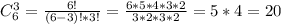 C^3_6= \frac{6!}{(6-3)!*3!} = \frac{6*5*4*3*2}{3*2*3*2} =5*4=20