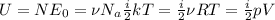 U = NE_0 = \nu N_a \frac{i}{2}kT = \frac{i}{2}\nu RT = \frac{i}{2}pV