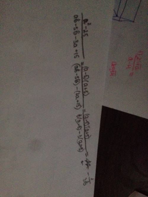 1)решить уравнение 5x^2-80=0 2)решить 4ab-(2a+b^2), если a=√2, b=√3 3) сократить a^2-25 ab-5b-3a+15