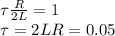 \tau\frac{R}{2L} = 1\\&#10;\tau = {2L}{R}= 0.05