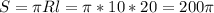 S= \pi Rl= \pi *10*20=200 \pi