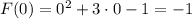 F(0) = 0^2 + 3 \cdot 0 - 1 = -1