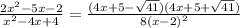 \frac{2x^2-5x-2}{x^2-4x+4}= \frac{(4x+5- \sqrt{41} )(4x+5+ \sqrt{41})}{8(x-2)^2}