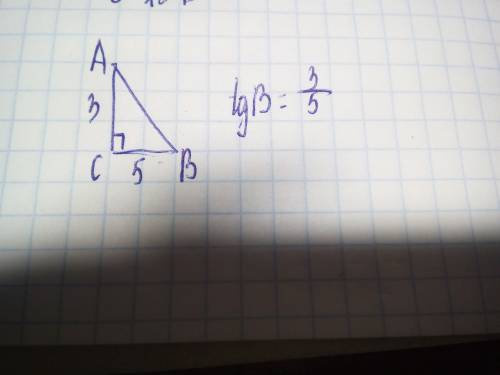 Втреугольнике abc угол c равен 90градусов, bc=5 ac=3.найдите tg в