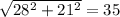 \sqrt{28^2+21^2} =35