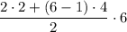 \dfrac{2\cdot 2+(6-1)\cdot 4}{2} \cdot 6