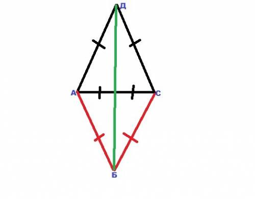 Вравнобедренном ∆ abc и adc имеют общее основание ac. докажите, что ∆ abd и cbd =