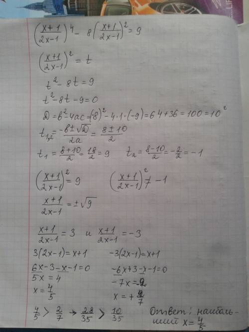 (x+1/2x-1)^4 - 8(x+1/2x-1)^2=9 розв'яжіть рівняння, і напишіть найбільший корінь (будь ласка с усім