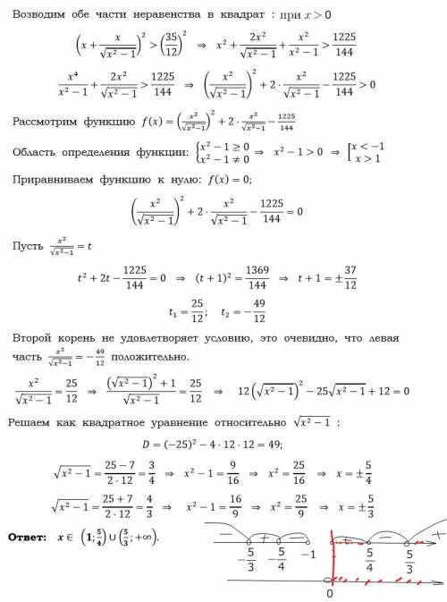 Решить неравенство, с полным решением. [tex]\displaystyle x+\frac x{\sqrt{x^2-1}} \ \textgreater \ \