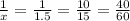 \frac{1}{x} = \frac{1}{1.5} = \frac{10}{15} = \frac{40}{60}