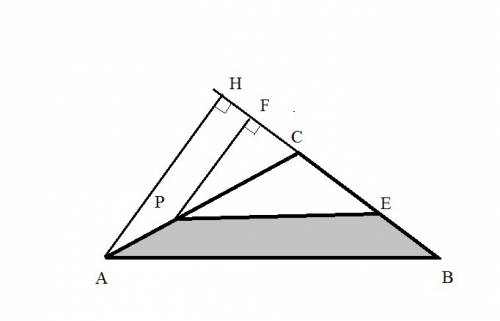 Дан треугольник авс с площадью 30 см^2. на стороне вс взята точка е, на стороне ас взята точка р так