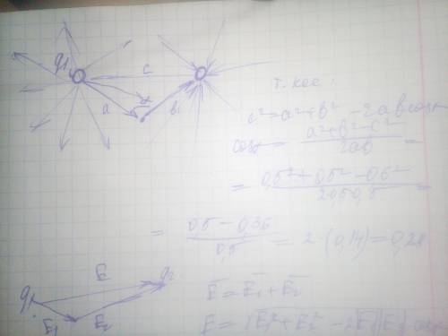 Вычислить напряженность и потенциал электрического поля двух точечных зарядов q1=6*10^-6 кл и q2=-12