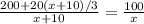 \frac{200 + 20(x+10)/3}{x+ 10} = \frac{100}{x}