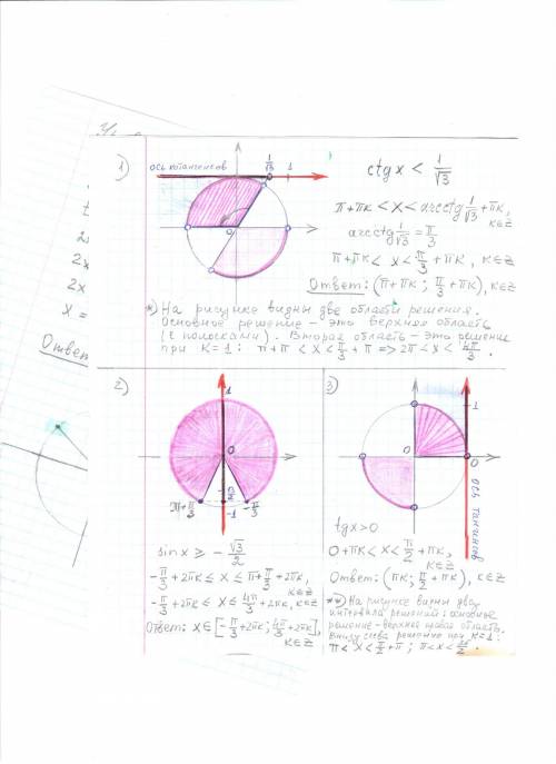 Решение тригонометрических неравенств (надо графически) 1) ctgx< 1/√3 2) sinx≥ -√3/2 3) tgx> 0