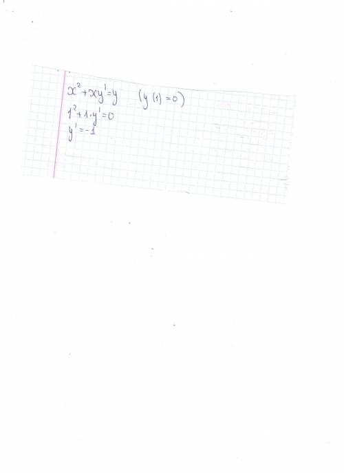 Решите уравнение: x^2+xy'=y, y(1)=0