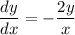 \dfrac{dy}{dx}=- \dfrac{2y}{x}