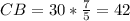 CB=30* \frac{7}{5}=42