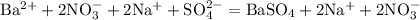 \mathrm{Ba^{2+} + 2NO_{3}^{-} + 2Na^{+} + SO_{4}^{2-} = BaSO_{4} + 2Na^{+} + 2NO_{3}^{-}}