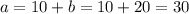 a=10+b=10+20=30