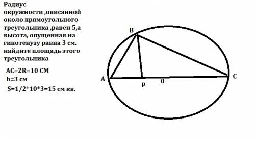 Радиус окружности ,описанной около прямоугольного треугольника ,равен 5,а высота, опущенная на гипот